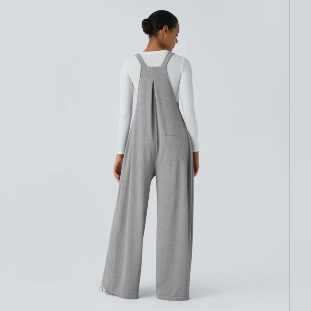 NWT Halara Adjustable Strap Wide Leg Overalls Gray Pockets Size M - Picture 2 of 9